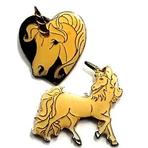 Unicorn Pins Lot 2 Fantasy Whimsical Gold Tone Brooch